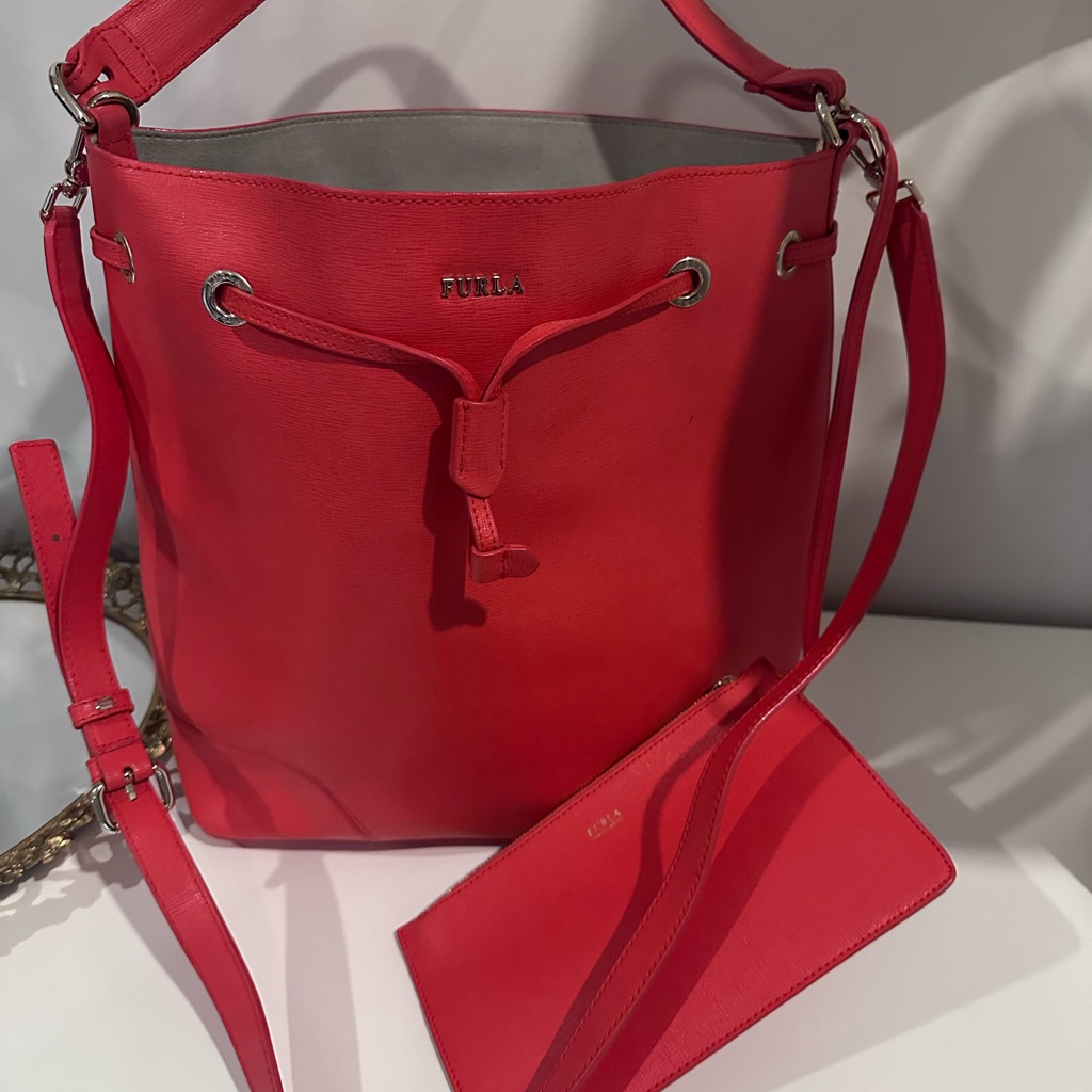Furla Coral-Red Leather Tote From Milan Italy